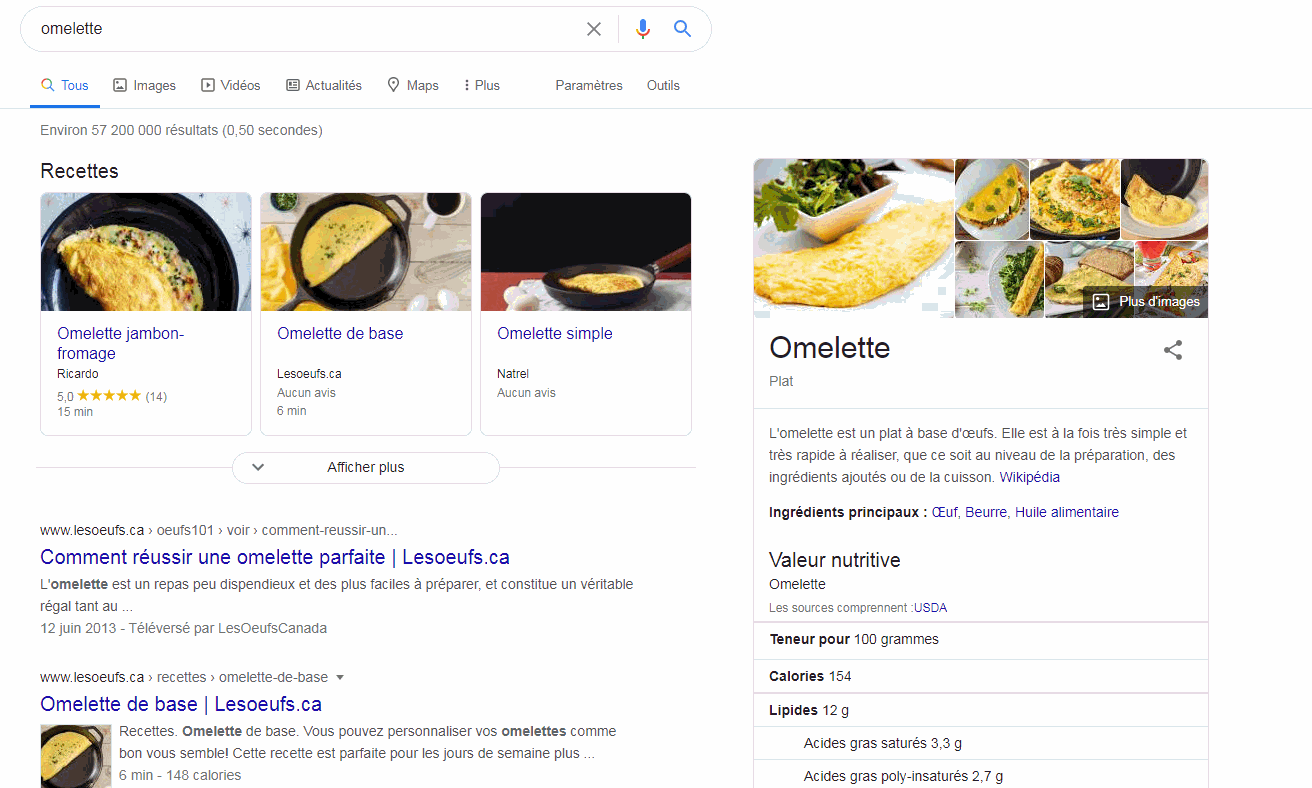 exemple données sturcturées recettes omlette